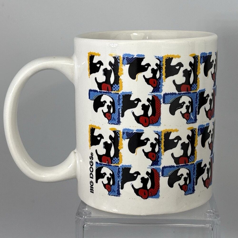 Vtg Y2K Big Dogs Clothing Mug Saint Bernard Pop Art Style All Over Pattern RARE